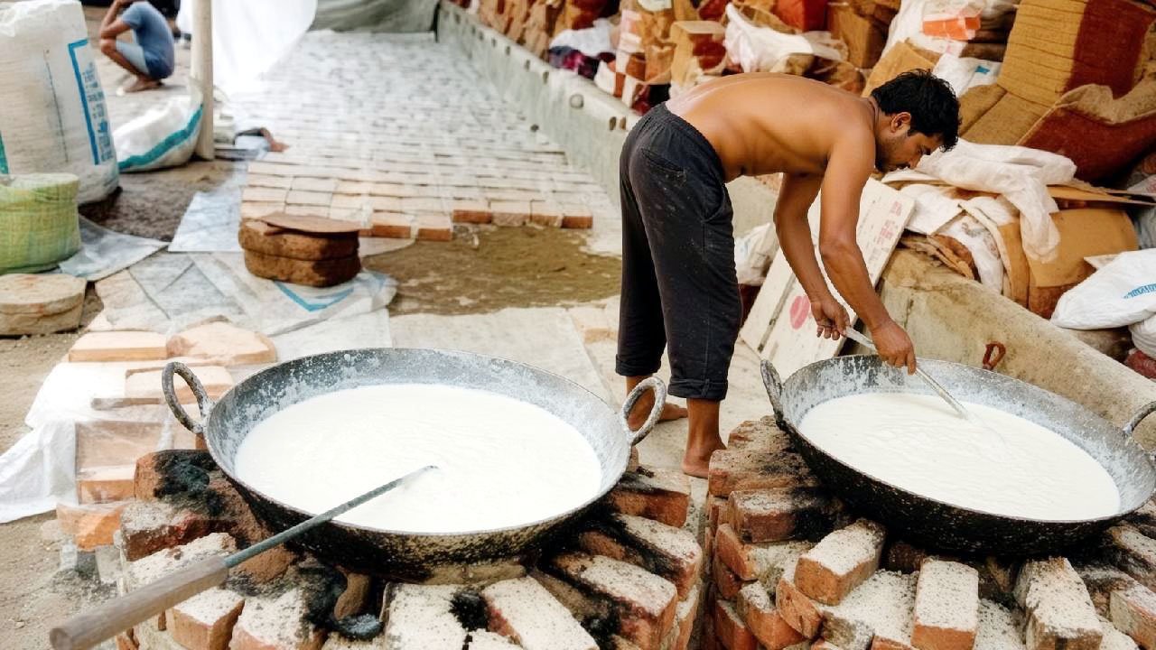लखनऊ में गोबर की छींटों के बीच बन रही थीं मिठाइयां